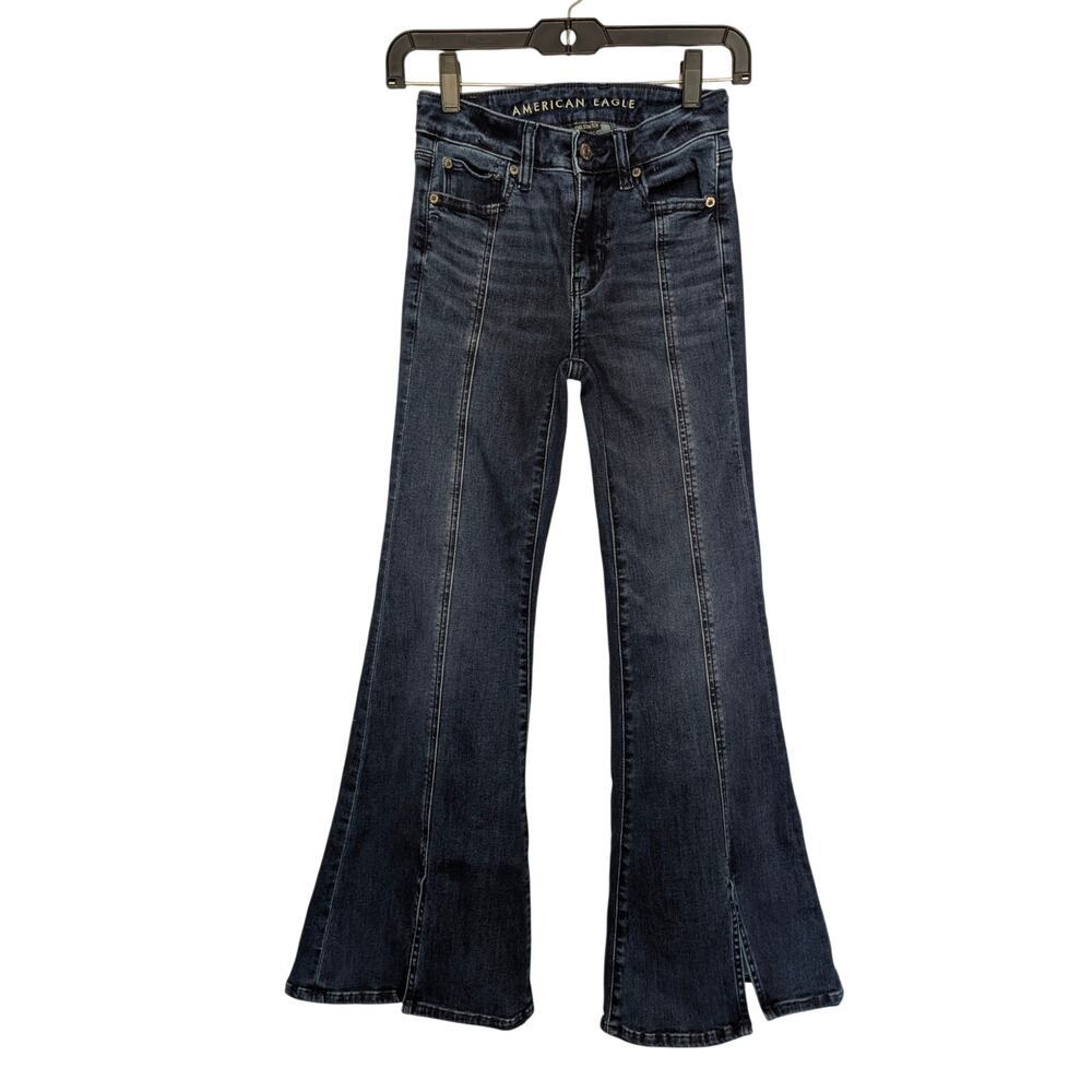 American Eagle Women Jeans, Dark Wash Festival Flare Jeans, Sz 00 Short